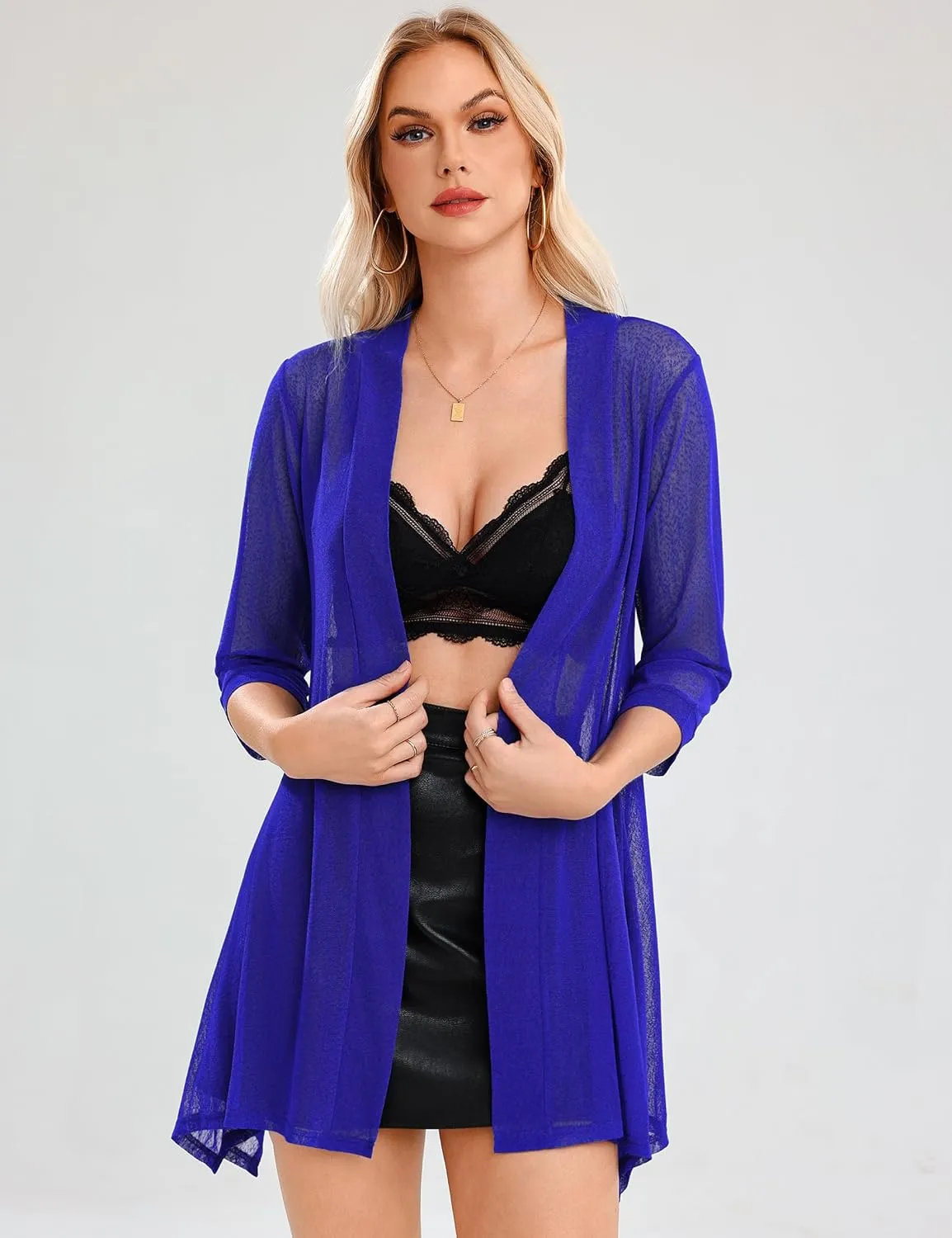 iClosam Women 3/4 Sleeve Cardigan Sweater Casual Sheer Open Front Kimono Cardigans Summer Trendy Beach Cover Ups