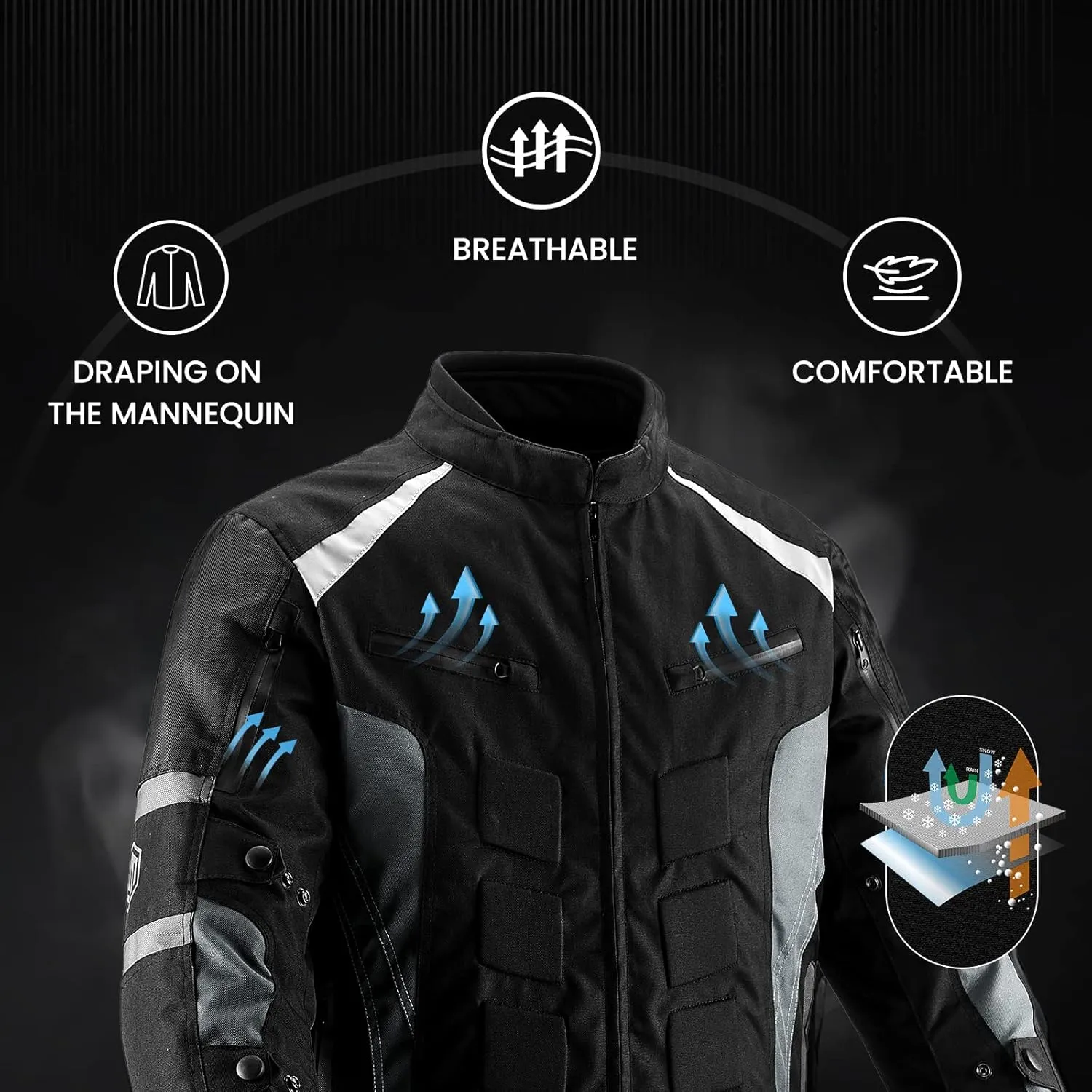 ILM Motorcycle Jacket with CE Armor for Men Enduro Touring Dualsport Riding Water Resistant Textile All-weather B02