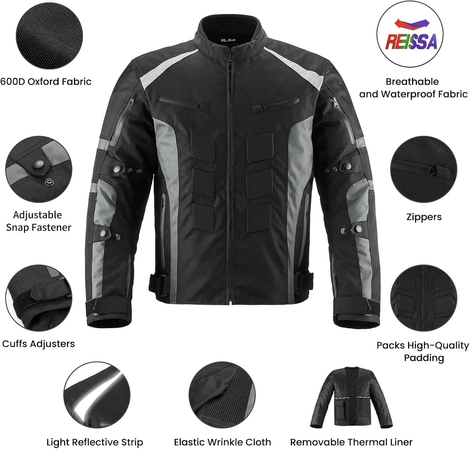 ILM Motorcycle Jacket with CE Armor for Men Enduro Touring Dualsport Riding Water Resistant Textile All-weather B02