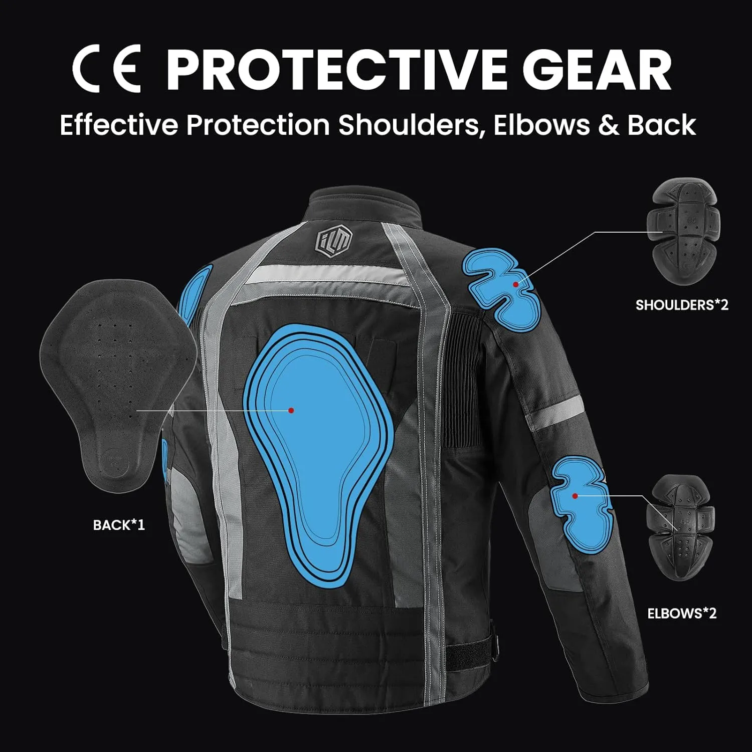 ILM Motorcycle Jacket with CE Armor for Men Enduro Touring Dualsport Riding Water Resistant Textile All-weather B02