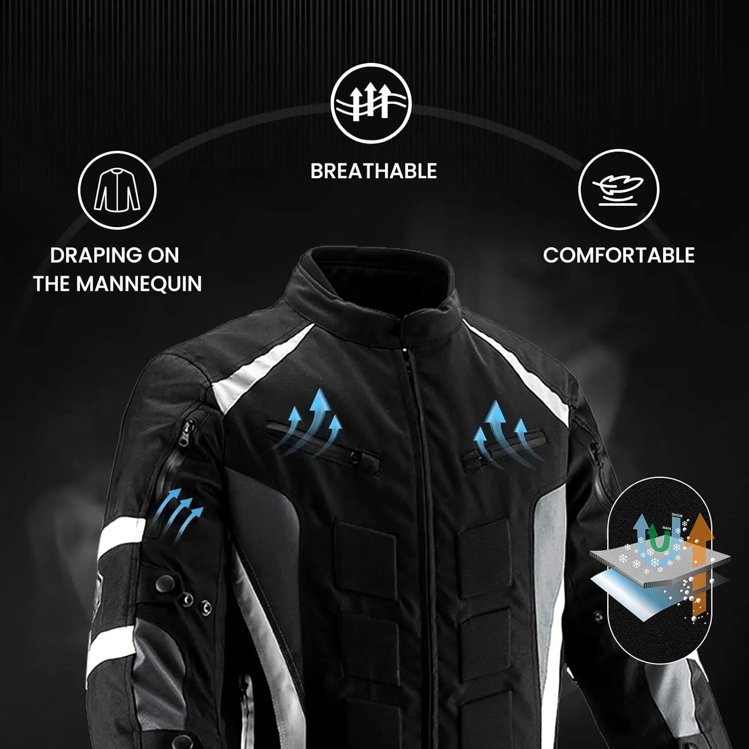 ILM Motorcycle Jacket with CE Armor for Men Enduro Touring Dualsport Riding Water Resistant Textile All-weather B02