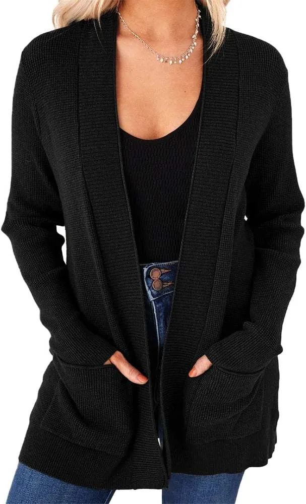 imesrun Womens Open Front Cardigans Casual Long Sleeve Classic Knit Sweater Outerwear with Pockets