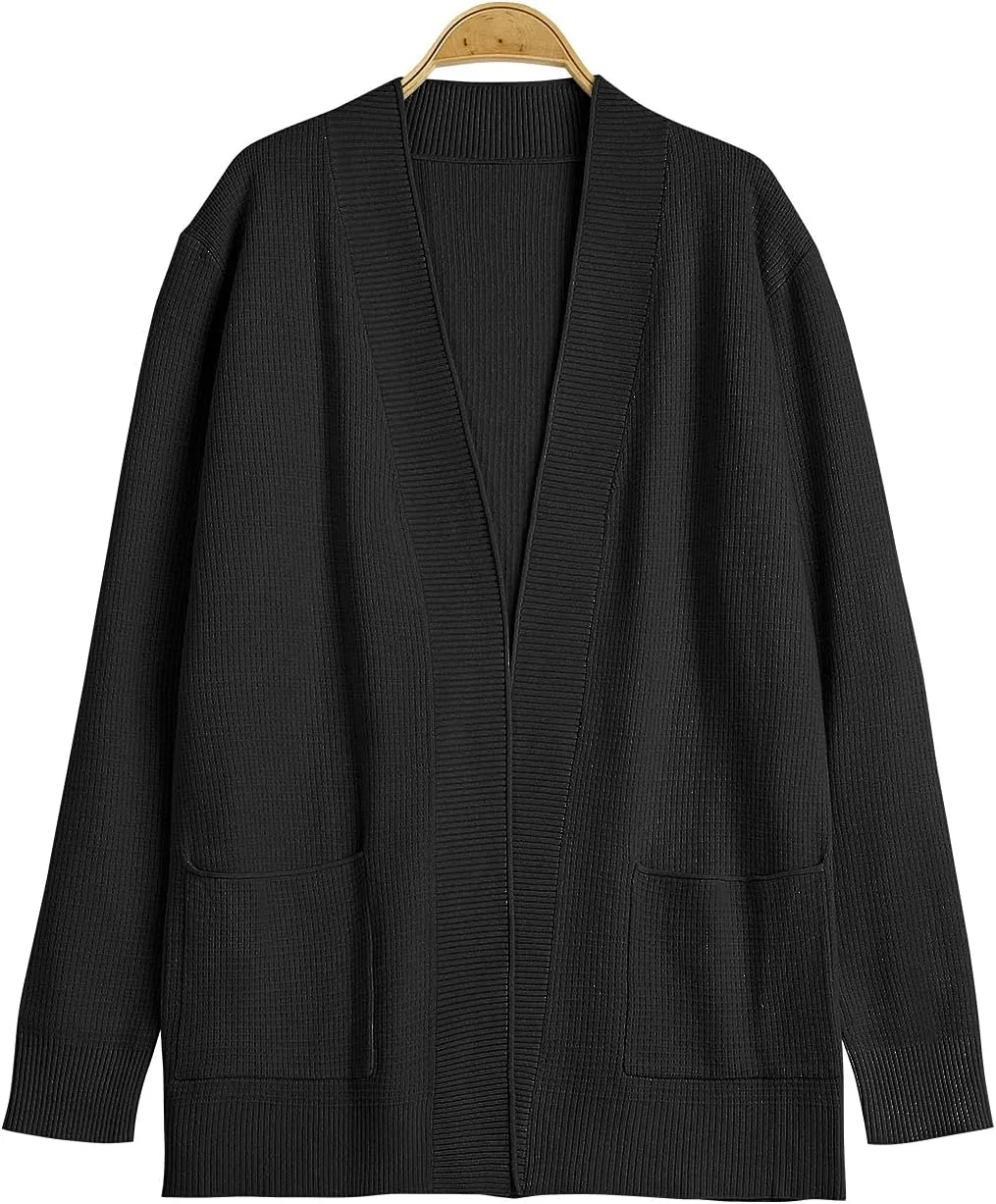 imesrun Womens Open Front Cardigans Casual Long Sleeve Classic Knit Sweater Outerwear with Pockets