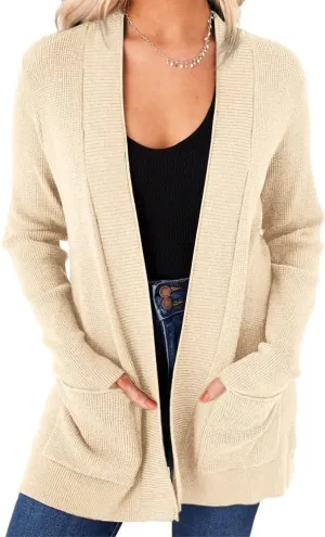 imesrun Womens Open Front Cardigans Casual Long Sleeve Classic Knit Sweater Outerwear with Pockets
