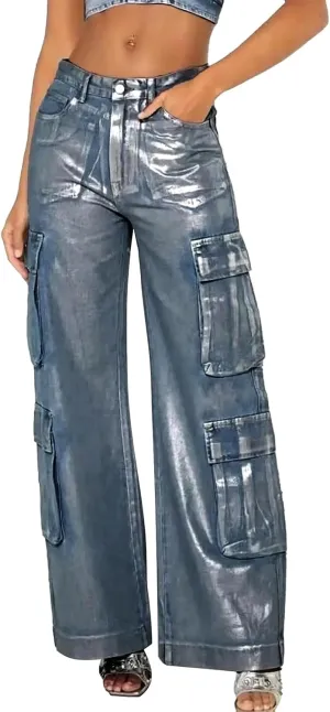 Jeans for Women Fashion Silver Hot Stamping Craft High Rise Jean Stretchy Denim Pants Work Pants with Multi Pocket