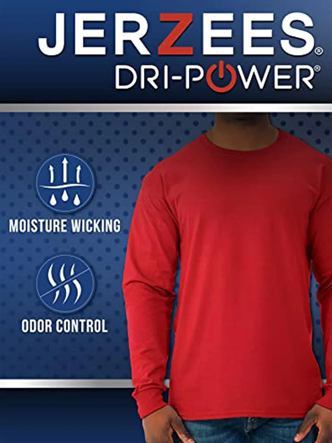 Jerzees Men's Dri-Power Cotton Blend Long Sleeve Tees, Moisture Wicking, Odor Protection, UPF 30 , Sizes S-3x