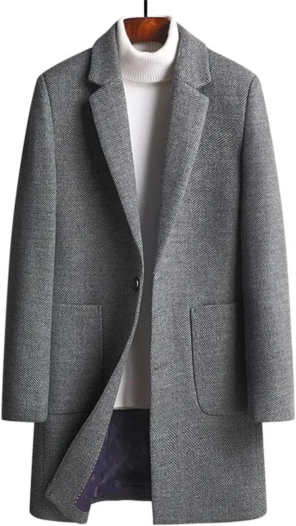 JNKIHAPOT Wool Long Coat For Men Winter Solid Color Padded Cotton Woolen Man Trench Coat Youth Clothing