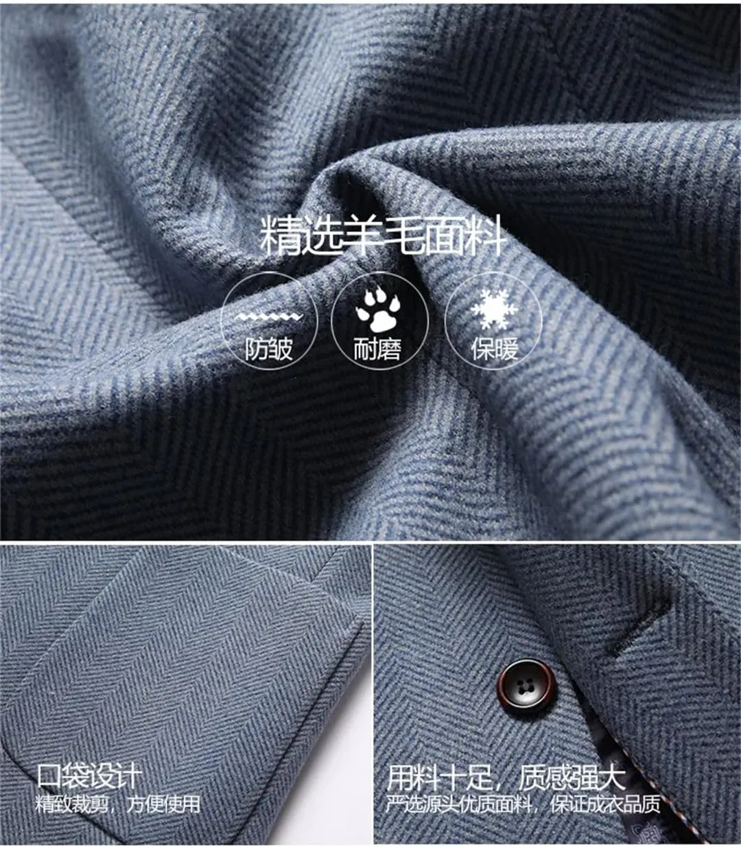 JNKIHAPOT Wool Long Coat For Men Winter Solid Color Padded Cotton Woolen Man Trench Coat Youth Clothing