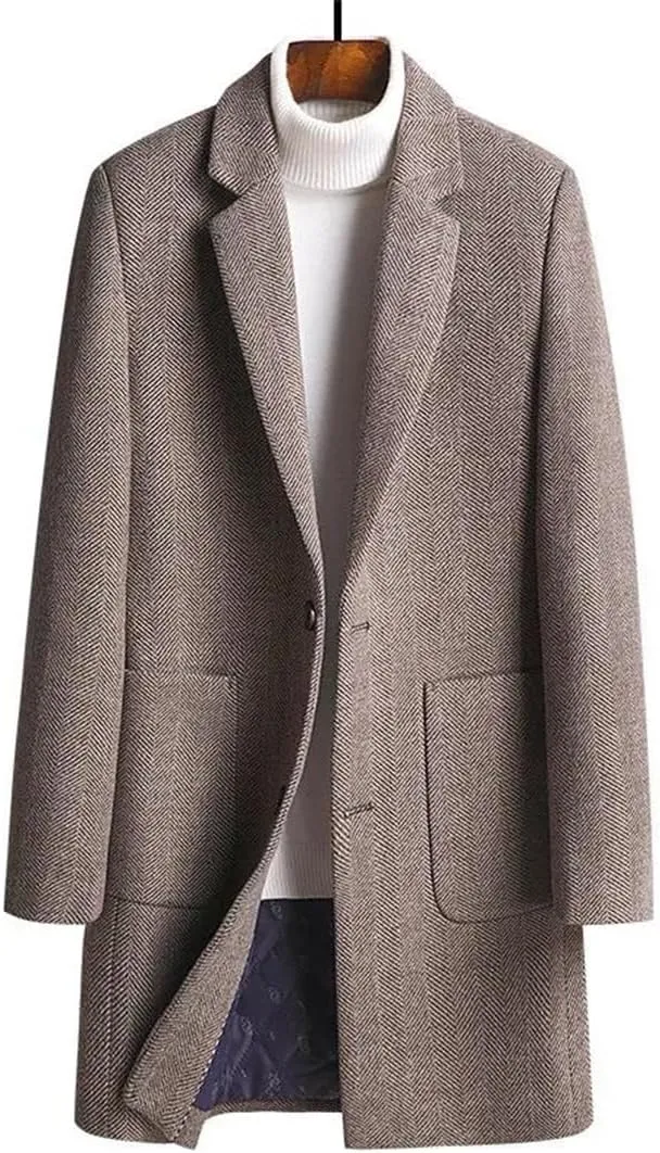 JNKIHAPOT Wool Long Coat For Men Winter Solid Color Padded Cotton Woolen Man Trench Coat Youth Clothing