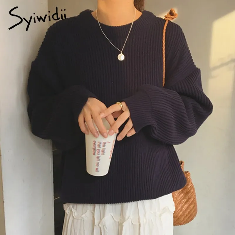 Joskaa Woman Harajuku Sweaters Fashion Show 2024 Autumn Oversized Loose Long Sleeve Casual Pullovers Female Solid Knitted Tops