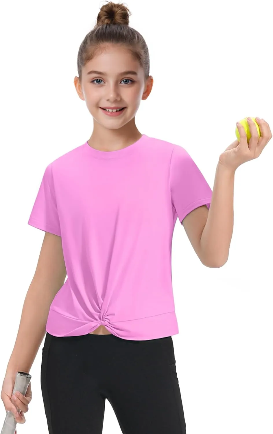 KEREDA Girls Athletic Shirts Tie Front Tops Summer Short Sleeve Quick Dry Active Tees T-Shirts for Kids Teens