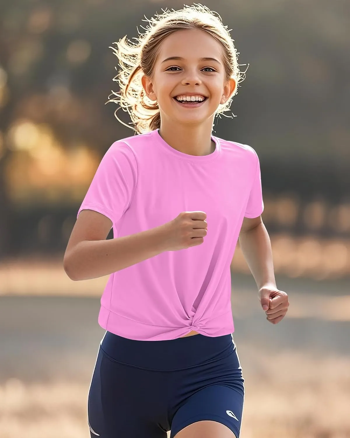 KEREDA Girls Athletic Shirts Tie Front Tops Summer Short Sleeve Quick Dry Active Tees T-Shirts for Kids Teens