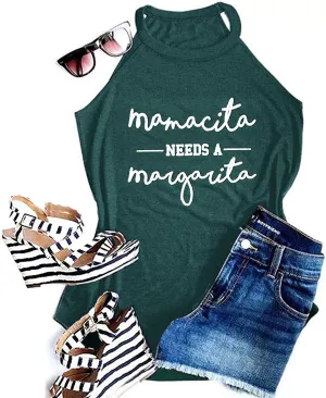 Mamacita Needs a Margarita Women Funny Shirts Workout Tops Graphic Beach Holiday Outfit Tees