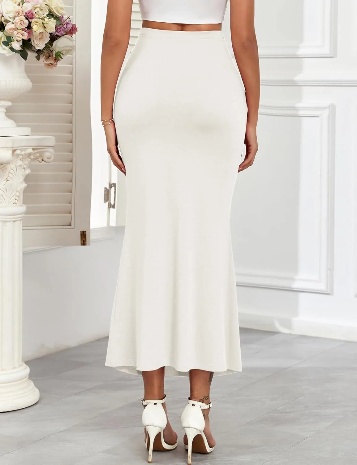 Maternity Mermaid Maxi Skirt Adjustable Waist Over The Belly Elegant Stretchy Pregnancy Long Skirts Casual