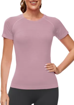 MathCat Workout Shirts for Women Short Sleeve Seamless Yoga Athletic Tees Sports Breathable Gym Athletic Tops