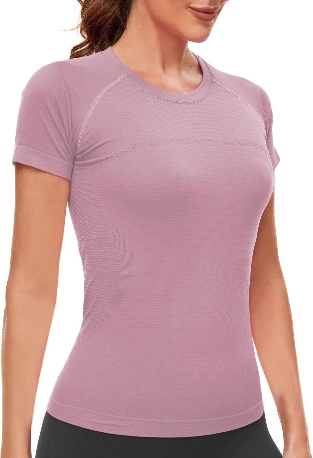 MathCat Workout Shirts for Women Short Sleeve Seamless Yoga Athletic Tees Sports Breathable Gym Athletic Tops