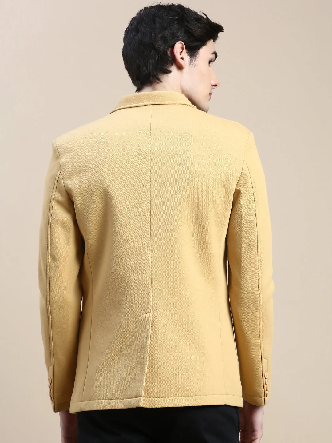 Men Mustard Slim-Fit Single Breasted Blazer