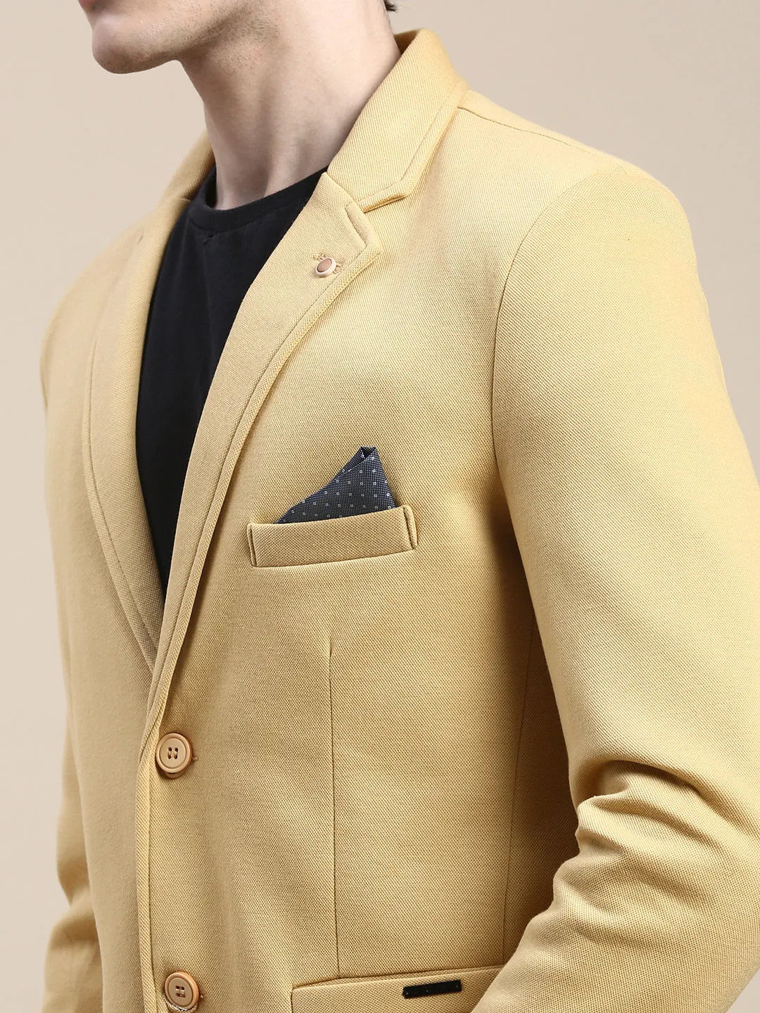 Men Mustard Slim-Fit Single Breasted Blazer