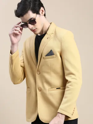 Men Mustard Slim-Fit Single Breasted Blazer