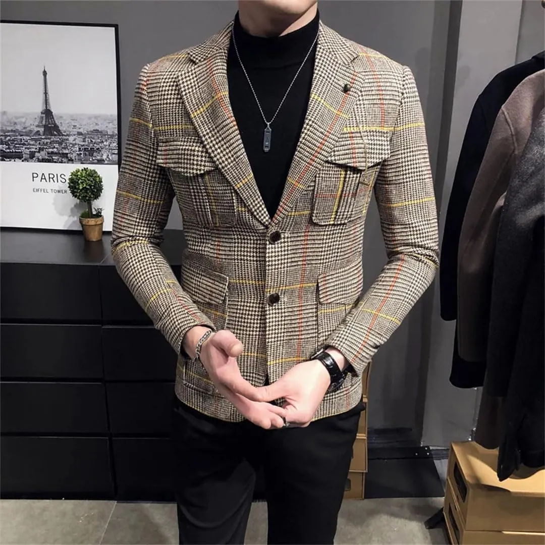 Men Plaid Blazers Wedding Business Blazer Suit Jacket