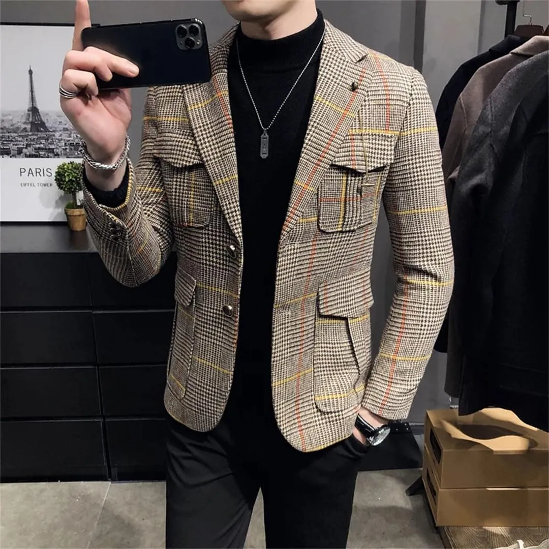 Men Plaid Blazers Wedding Business Blazer Suit Jacket