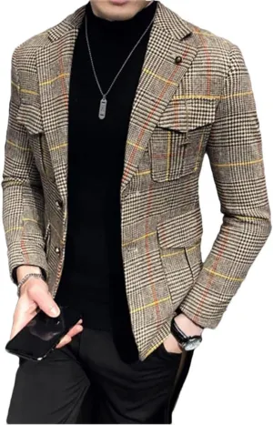 Men Plaid Blazers Wedding Business Blazer Suit Jacket