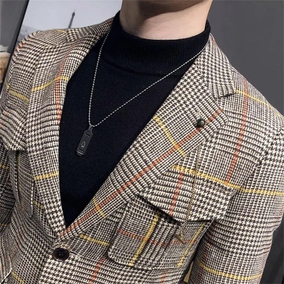 Men Plaid Blazers Wedding Business Blazer Suit Jacket