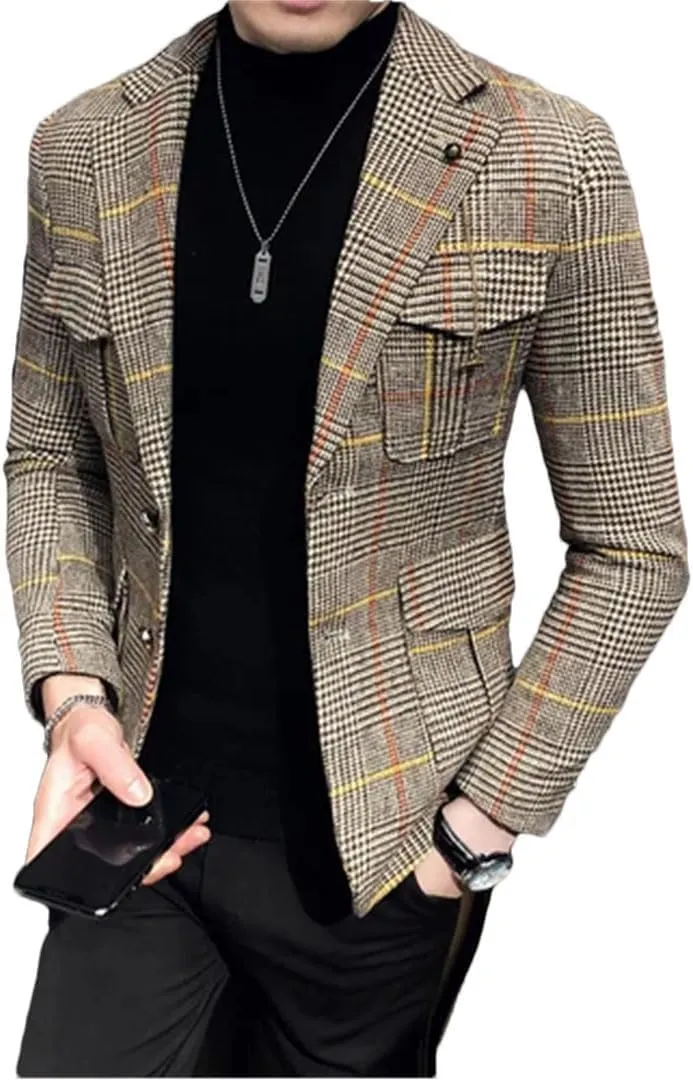 Men Plaid Blazers Wedding Business Blazer Suit Jacket