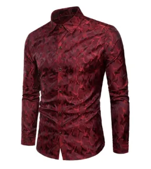 Mens Dress Shirt  Burgundy Camouflage