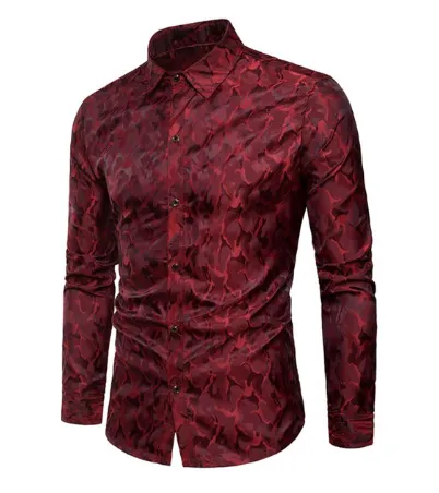 Mens Dress Shirt  Burgundy Camouflage