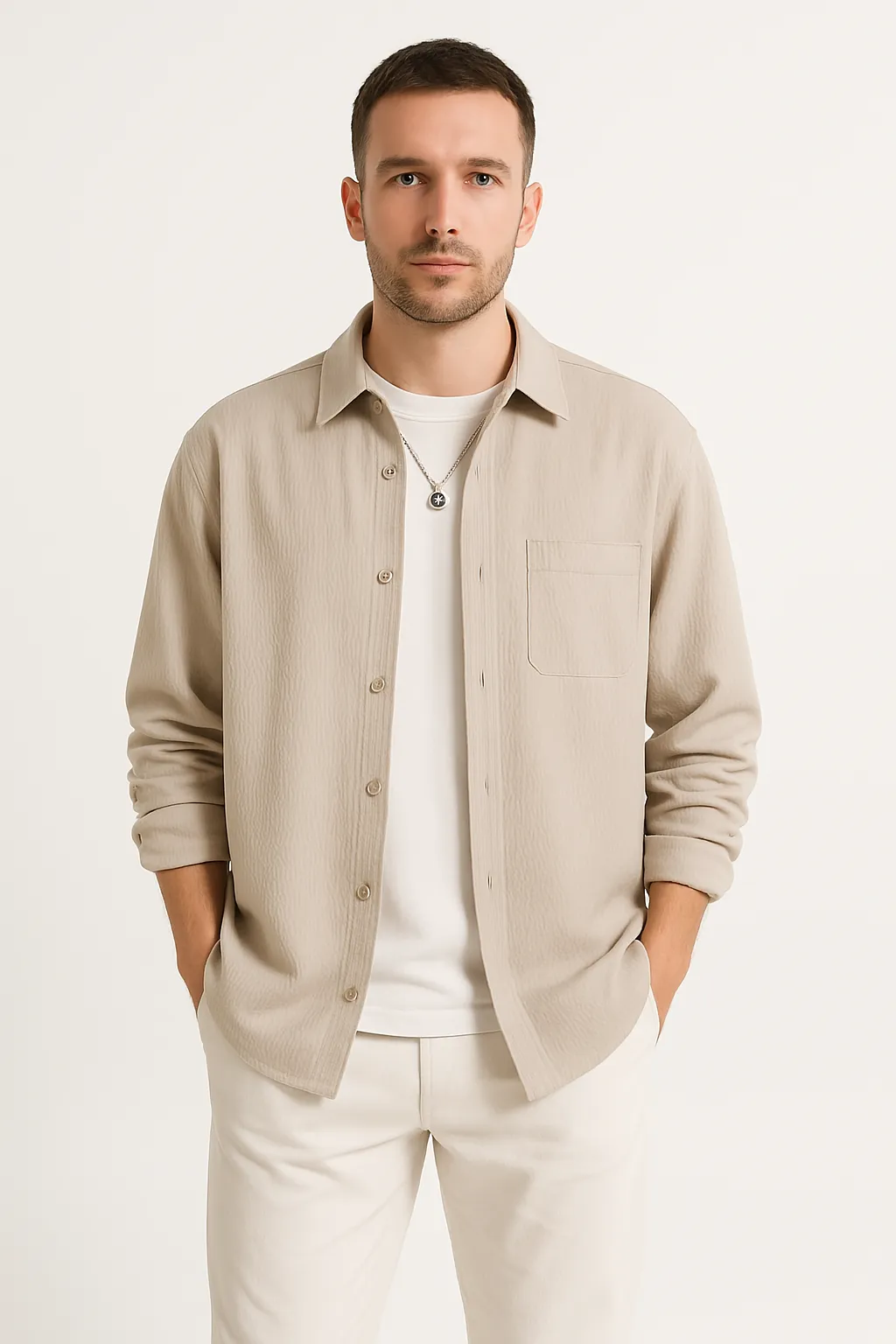 Mens Long Sleeve Shirt  Waffle Knit  Oversized Fit  Button-Up Casual Layer