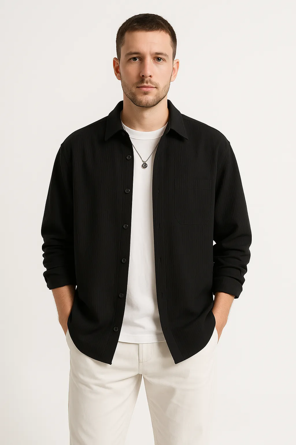 Mens Long Sleeve Shirt  Waffle Knit  Oversized Fit  Button-Up Casual Layer