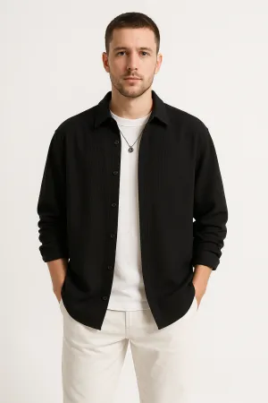 Mens Long Sleeve Shirt  Waffle Knit  Oversized Fit  Button-Up Casual Layer