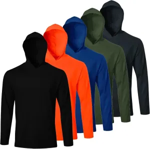 Men's Pack Dry-Fit UV Moisture Wicking Shirts UPF 50  Breathable Long Sleeve Tees Sun Protection T-Shirt with Hood