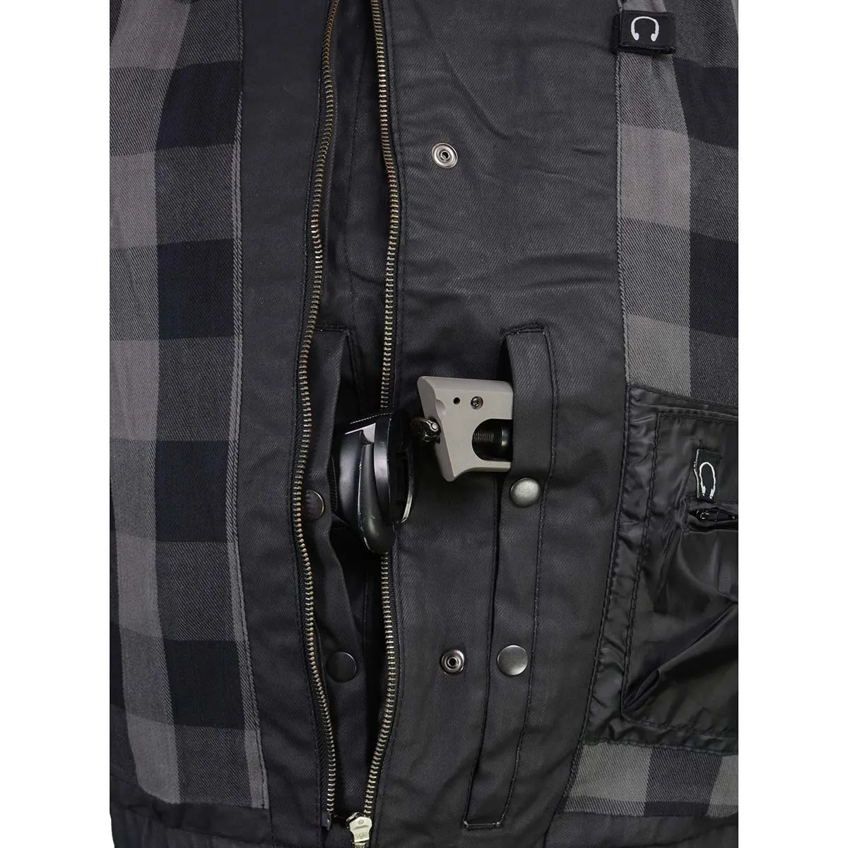 Milwaukee Leather MDM3025 Men’s Black Waxy Coated Denim Club Style Motorcycle Rider Vest w/ Shirt Collar w/ Shirt Collar