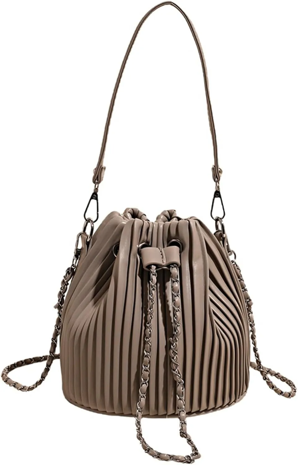 Mini Bucket Bag Pleated Leather Bucket Purse Vintage Purse Bag with Drawstring Crossbody Small Handbag