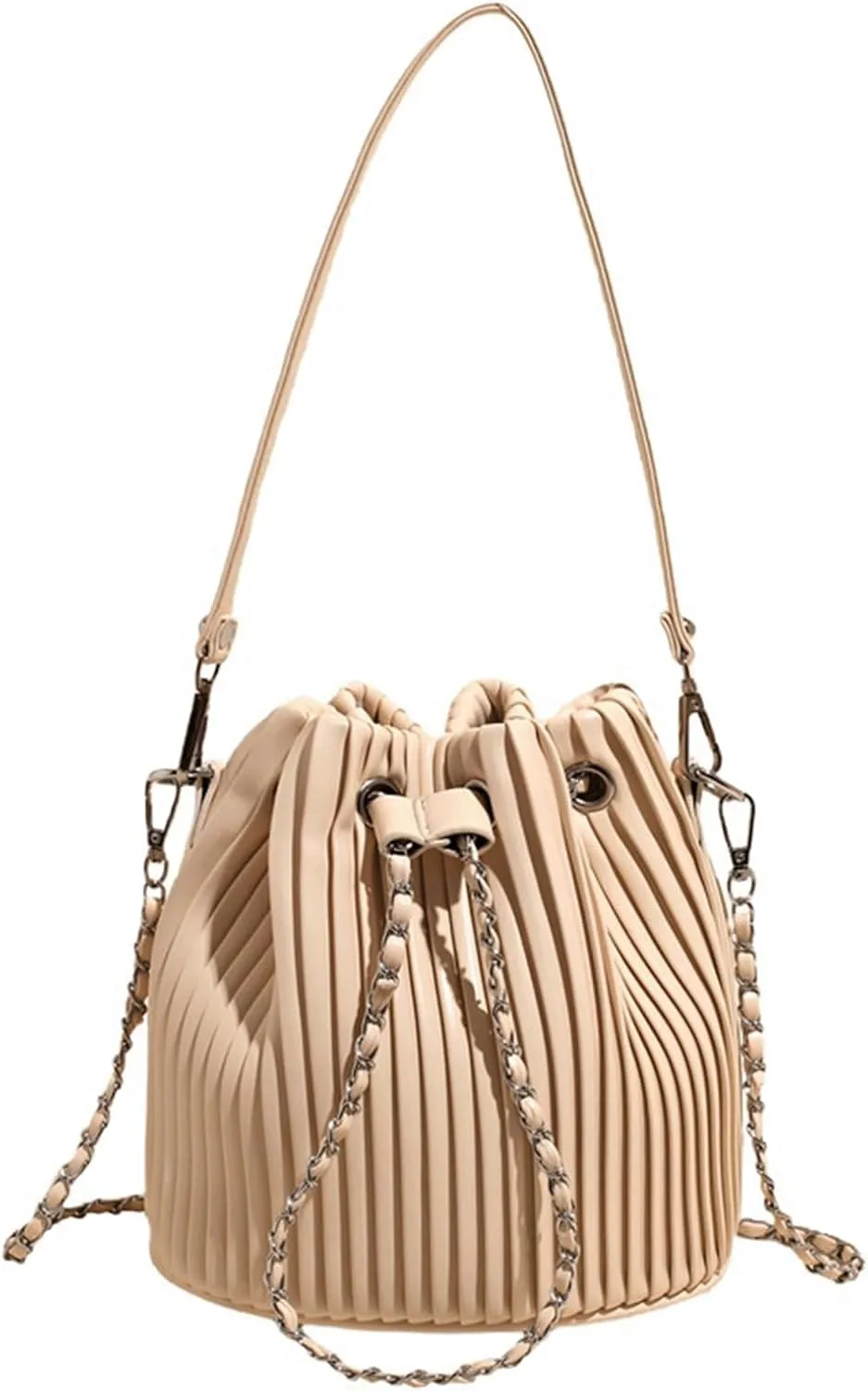 Mini Bucket Bag Pleated Leather Bucket Purse Vintage Purse Bag with Drawstring Crossbody Small Handbag