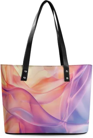 Minimalist Abstract Fluid Women Soft Leather Handbags Tote Purses Shoulder Bucket Bags