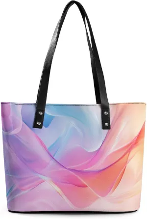 Minimalist Abstract Fluid Women Soft Leather Handbags Tote Purses Shoulder Bucket Bags