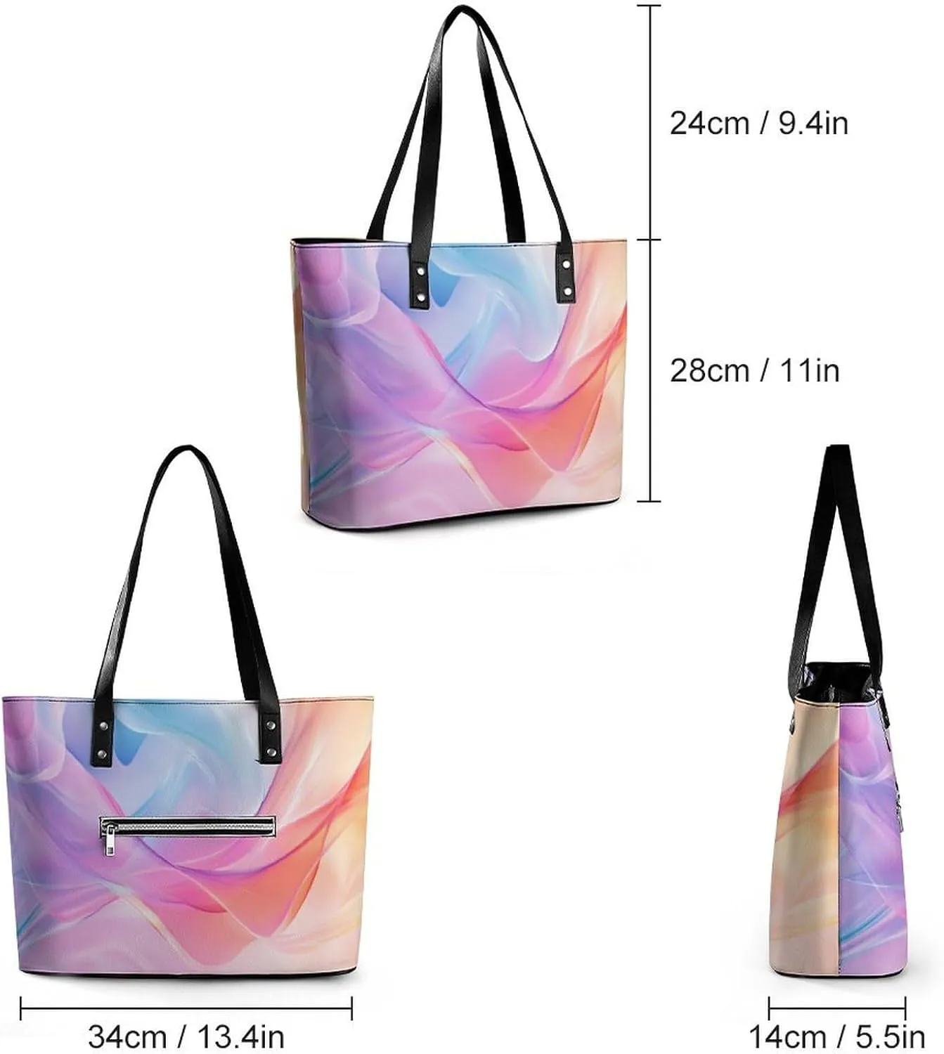 Minimalist Abstract Fluid Women Soft Leather Handbags Tote Purses Shoulder Bucket Bags