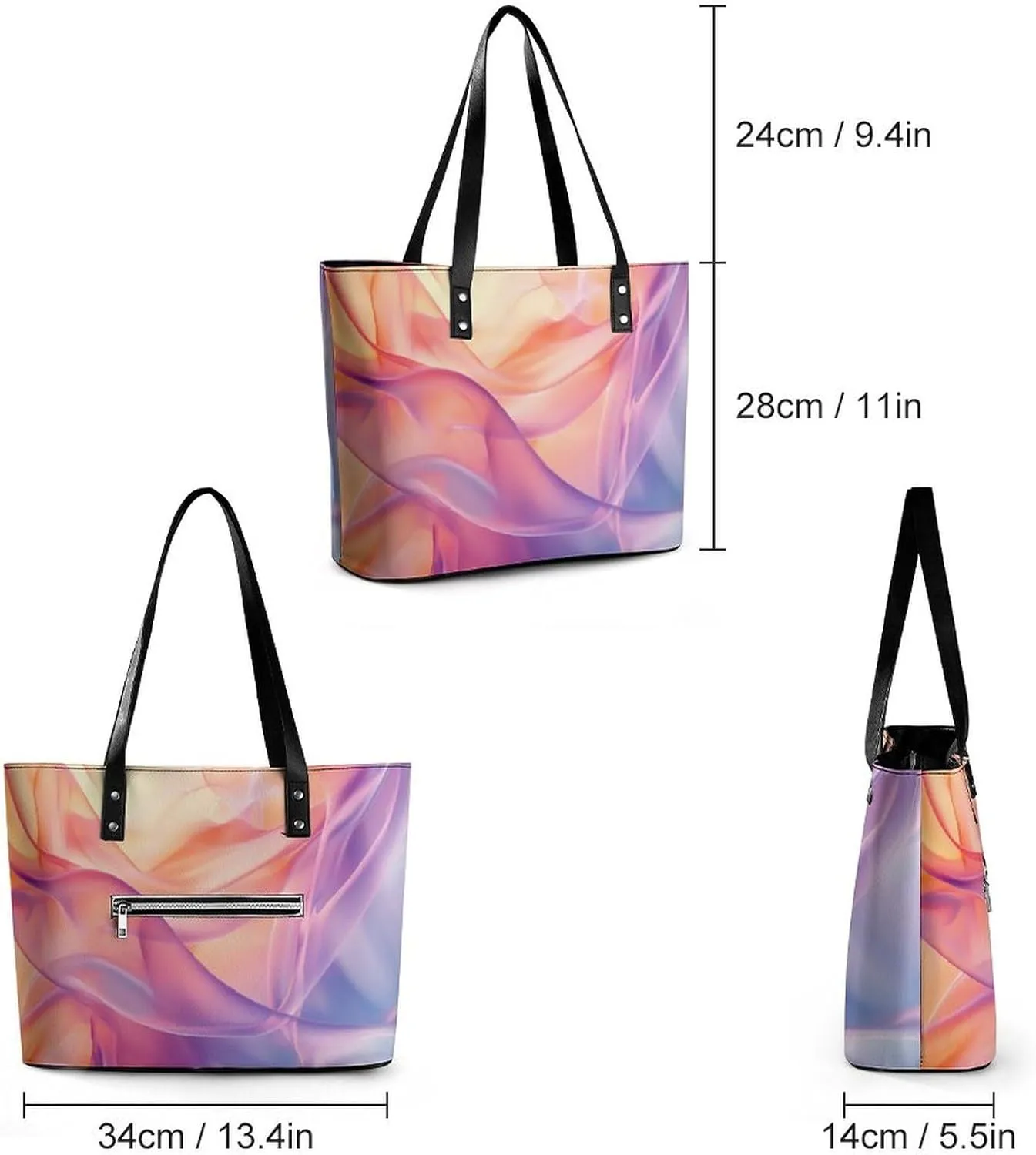 Minimalist Abstract Fluid Women Soft Leather Handbags Tote Purses Shoulder Bucket Bags