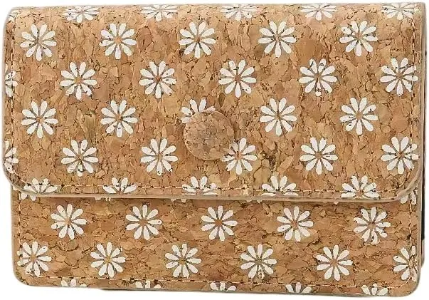 Minimalist CORK wallet, accordion wallet credit card holder (White Daisy)