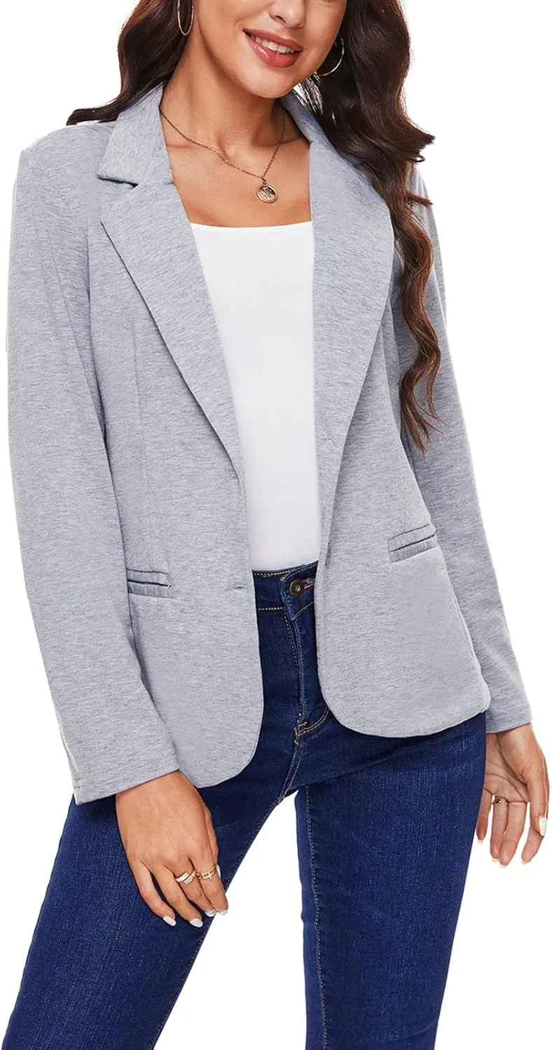 MINTLIMIT Blazers for Women Suit Jackets Dressy Long Sleeve Blazer Business Casual Outfits for Work (Grey Blue, Size 2XL)