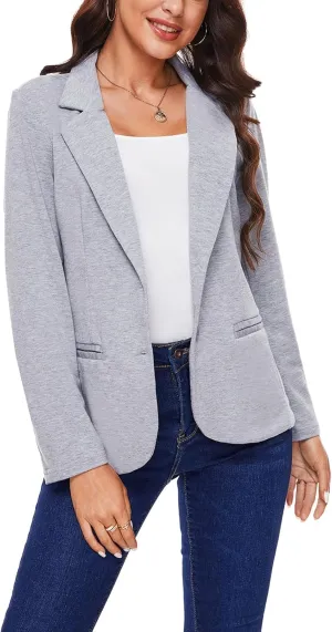 MINTLIMIT Blazers for Women Suit Jackets Dressy Long Sleeve Blazer Business Casual Outfits for Work (Grey Blue, Size 2XL)