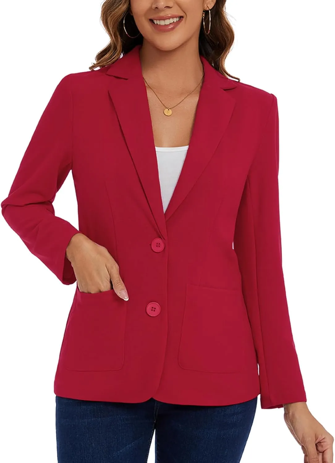MINTLIMIT Womens Casual Long Sleeve Blazer Button Front Notch Lapel Work Office Business Blazers Jackets with Pockets