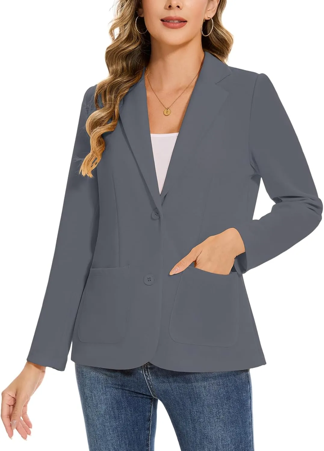 MINTLIMIT Womens Casual Long Sleeve Blazer Button Front Notch Lapel Work Office Business Blazers Jackets with Pockets