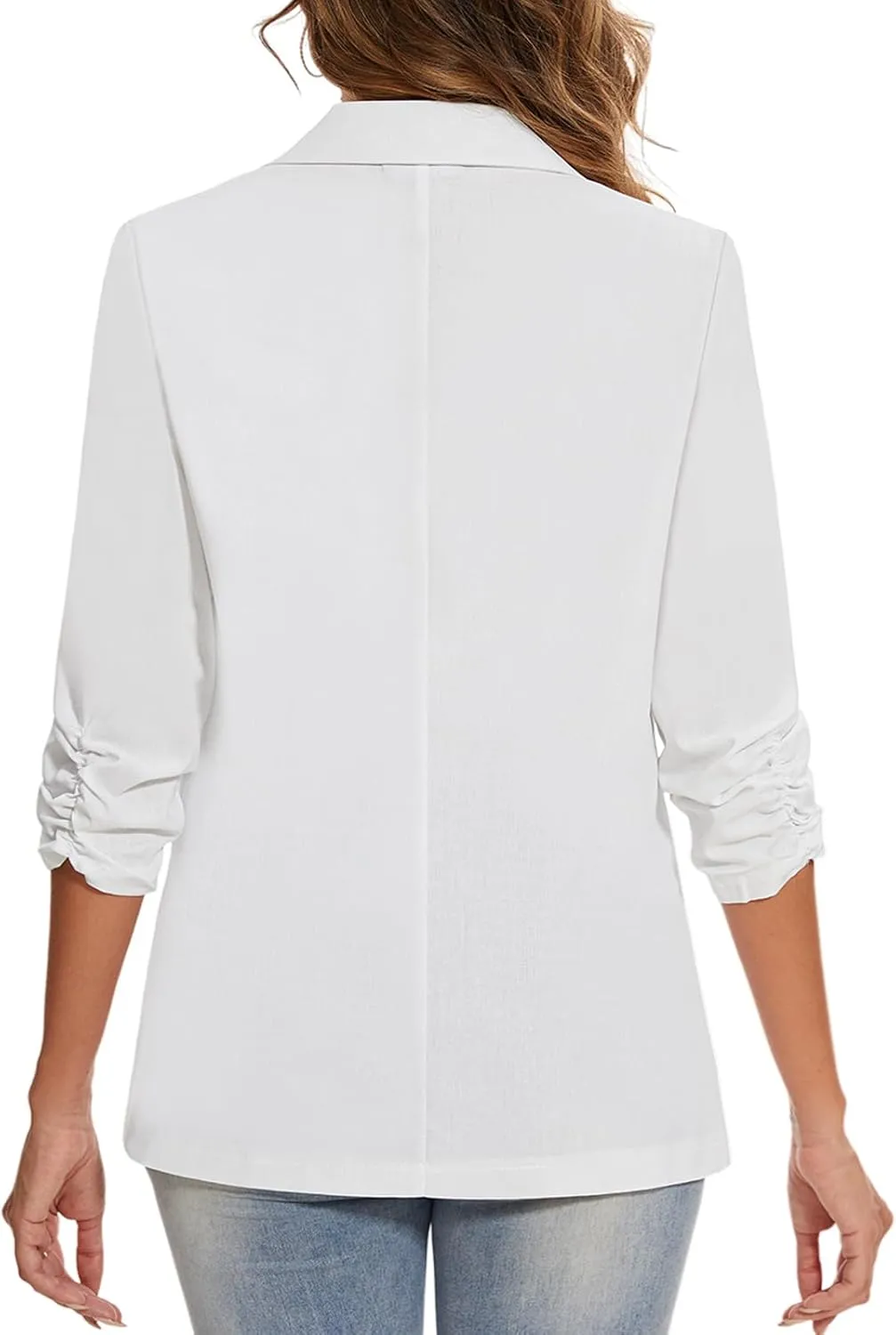 MINTLIMIT Women's Cotton Linen Blazer Jackets Ruched 3/4 Sleeve Summer Casual Lightweight Button Lapel Blazers with Pockets