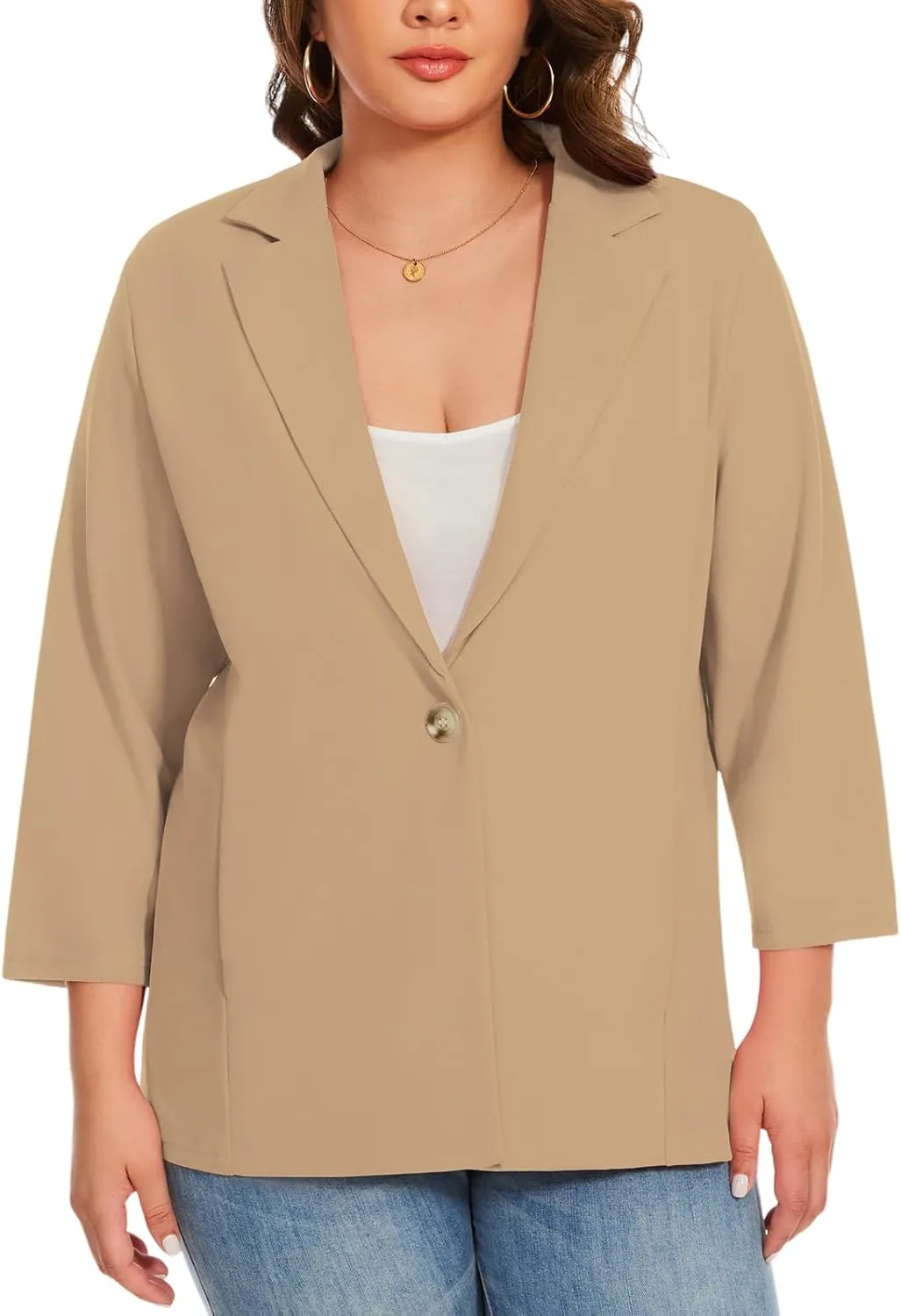 MINTLIMIT Womens Plus Size Blazer 3/4 Sleeve Notch Lapel Casual Work Blazers One Button Open Front Pockets Jackets (XL-5XL)