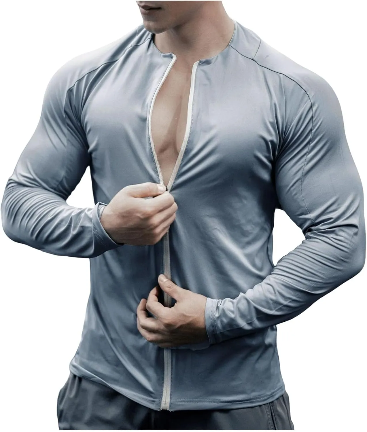 Moisture Wicking Shirts for Men Full Zip Quick Dry Long Sleeve Zipper Hoodie&Jacket Athletic Running Jacket M-3XL