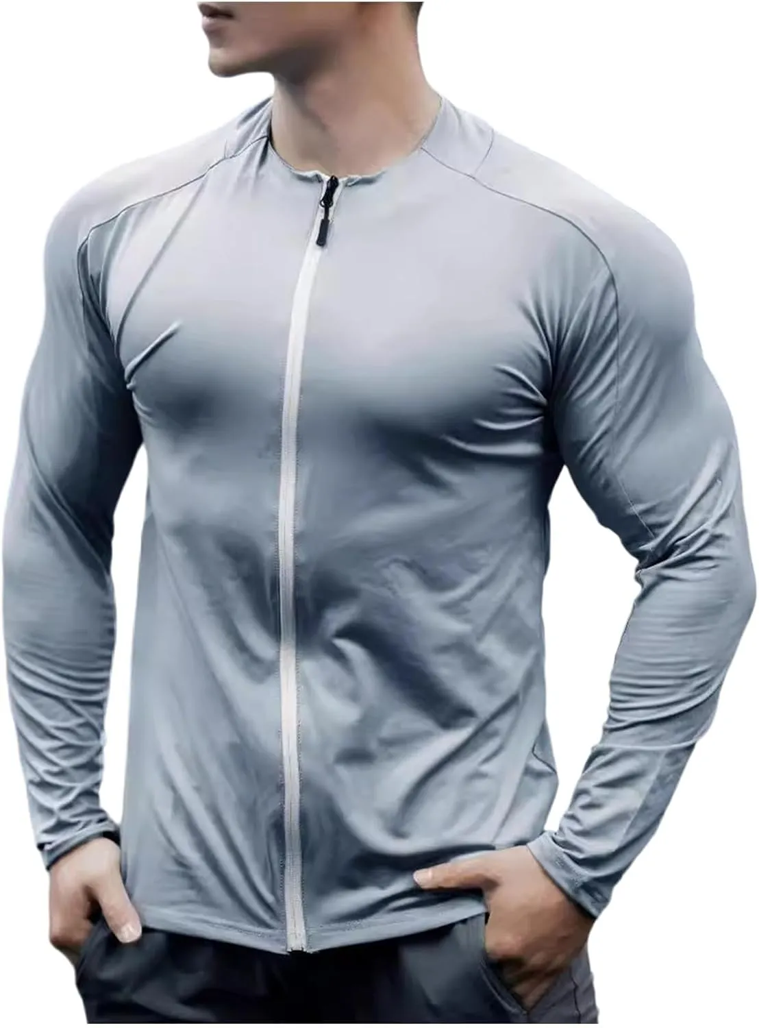 Moisture Wicking Shirts for Men Full Zip Quick Dry Long Sleeve Zipper Hoodie&Jacket Athletic Running Jacket M-3XL
